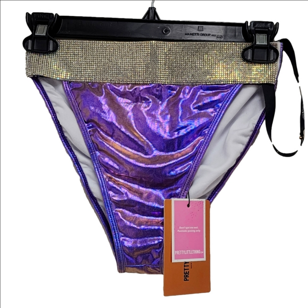 NWT Pretty Little Thing Metallic Rhinestone Bikini Bottoms